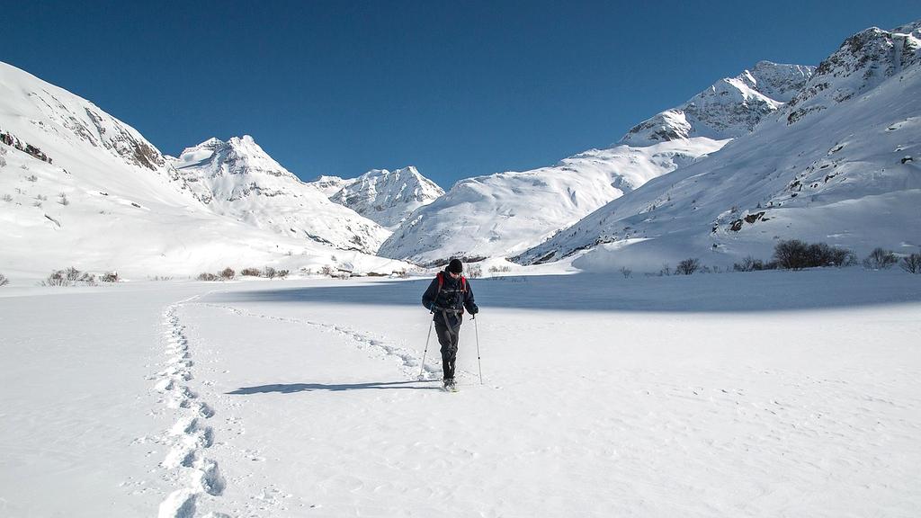 Beginner hiker with walking stick