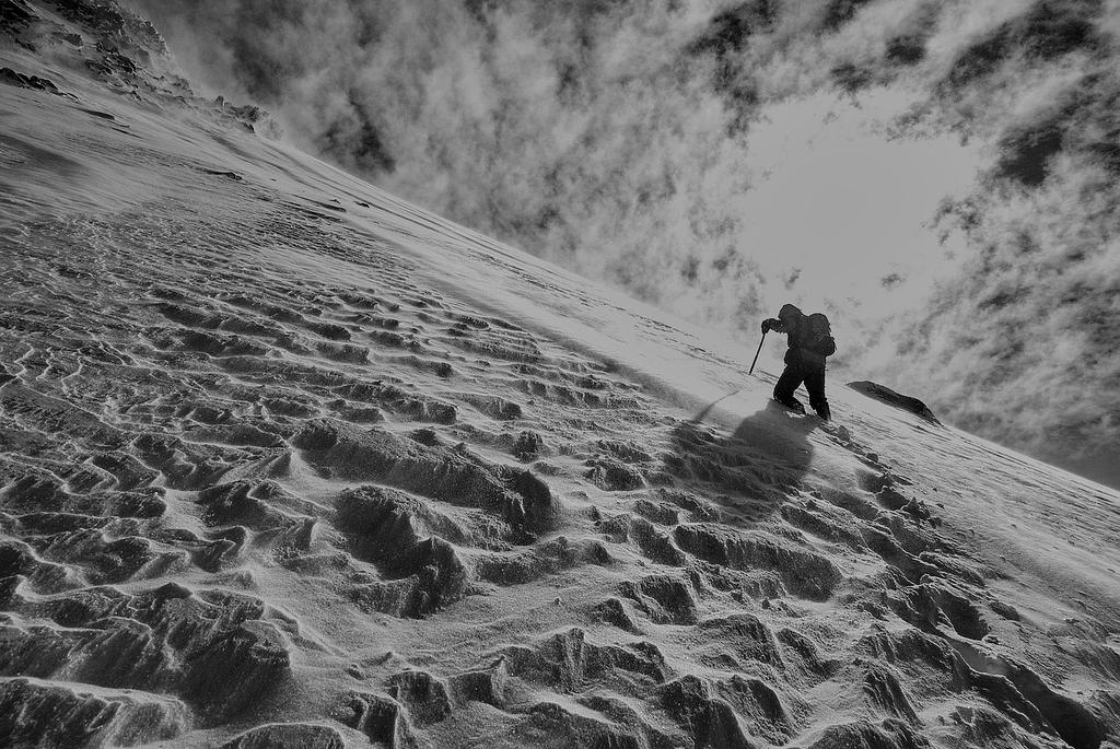 Expert mountaineer with climbing gear