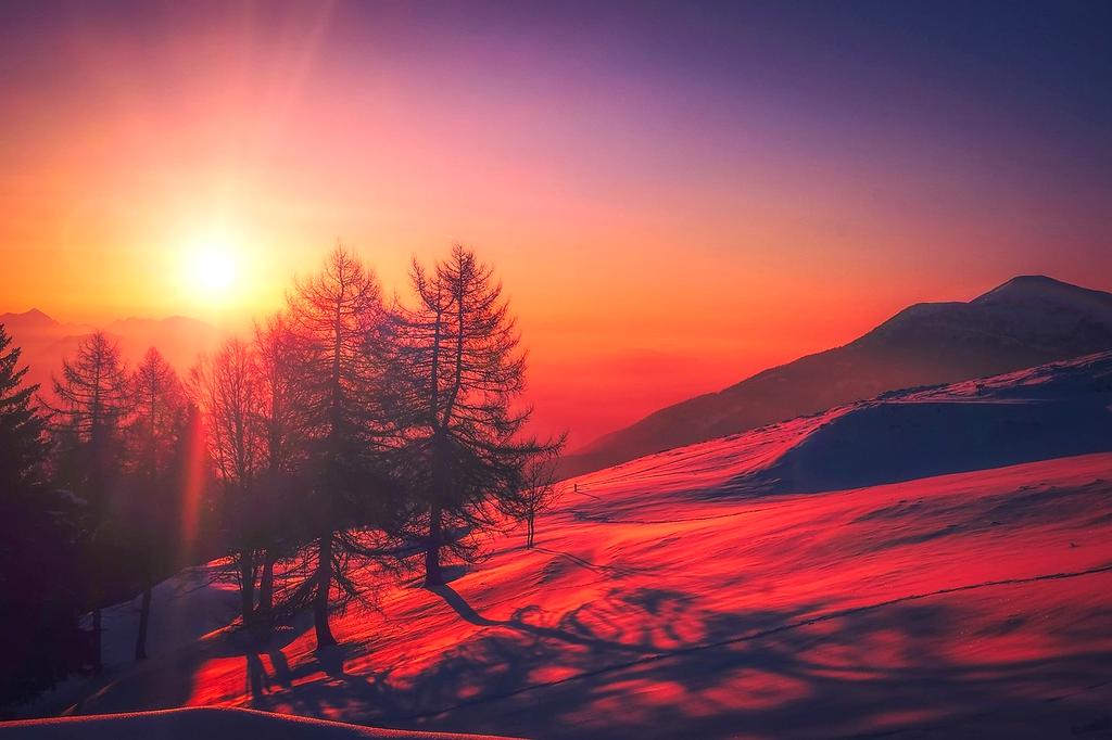 Snowy mountain range with clear blue skies